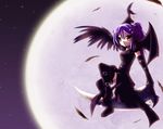  elbow_gloves full_moon gloves leather long_hair moon nighttime purple_hair wings yellow_eyes 