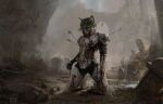 2025 anthro armor arrow_(weapon) blood bodily_fluids broken_armor canid canine canis cemetery dark_souls digital_media_(artwork) domestic_dog fog fromsoftware genitals gore hair hurt_expression male mammal messy_hair nosebleed plant ranged_weapon sasha_shkip solo tombstone tree weapon wounded