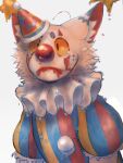 anthro bodily_fluids bodypaint clothing clown clown_costume clown_makeup clown_nose digital_media_(artwork) drip_effect dripping dripping_wet face_paint fur glistening glistening_eyes hair hat headgear headwear humanoid makeup male male/male moisture running_makeup sad saggy shaded shimmering simple_background soaked soaked_fur solo teardrop tears teary_eyes upset water waterdrops wet wet_body wet_clothing wet_fur wet_hair