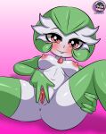absurd_res anus areola armwear breasts clothing female gardevoir generation_3_pokemon genitals hi_res humanoid leg_grab legwear looking_at_viewer looking_pleasured nintendo nipples pokemon pokemon_(species) pussy red_eyes sirjzau smile smiling_at_viewer solo spread_legs spread_pussy spreading