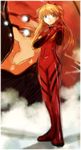  blue_eyes bodysuit eva_02 headgear kakaon long_hair looking_at_viewer mecha neon_genesis_evangelion orange_bodysuit orange_hair plugsuit rebuild_of_evangelion solo souryuu_asuka_langley standing 