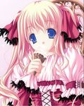  blond_hair blonde_hair blue_eyes food frills frilly hair_ribbon ice_cream long_hair ribbon 