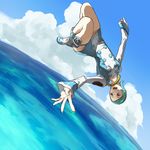  aqua_hair bad_id bad_pixiv_id boots cloud collar day dress eureka eureka_seven eureka_seven_(series) falling hair_ornament hairclip ocean outdoors purple_eyes sky solo sosohiko thigh_strap white_footwear 