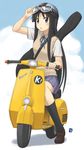  akiyama_mio bad_id bad_pixiv_id bass_guitar black_eyes black_hair flcl full_body goggles ground_vehicle guitar_case helmet highres instrument instrument_case k-on! loafers long_hair motor_vehicle nagian parody school_uniform scooter shoes solo vespa 