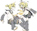  1girl abara_heiki aqua_eyes blonde_hair brother_and_sister detached_sleeves headset kagamine_len kagamine_rin siblings twins vocaloid 