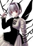  black&amp;white dress frills frilly grey_hair lowres red_eyes short_hair wings 