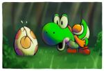 2012 3_fingers amazed anthro black_eyes black_mouth clothing colored day digital_drawing_(artwork) digital_media_(artwork) dogmansp egg english_description fingers footwear footwear_only forest forest_background grass green_body green_skin green_yoshi hatching leaning leaning_forward light light_beam lighting male mario_bros mostly_nude nature nature_background nintendo open_mouth outside plant red_arms red_clothing red_footwear red_shell red_shoes shaded shell shoes shoes_only shrub solo sunbeam sunlight super_mario_world tail tree white_body white_skin white_tail yoshi