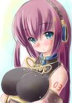  bare_shoulders blush breasts headphones kourourin large_breasts long_hair megurine_luka solo vocaloid 