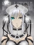  bad_id bad_pixiv_id cable choker green_eyes grey_eyes hat headphones heterochromia natuwaya nurse nurse_cap original serious silver_hair solo 