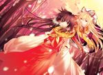  bad_id bad_pixiv_id hakurei_reimu hat irua multiple_girls scarf shared_scarf snow touhou tree wallpaper yakumo_yukari 