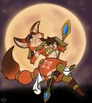 2024 4_fingers 4_toes absurd_res accessory anthro armor barefoot biped black_eyebrows black_nose bottomwear brown_body brown_claws brown_ears brown_fur brown_tail brown_tail_tip butt canid canine cheek_tuft claws clothed clothed_anthro clothed_male clothing collar cosplay crossdressing crossover crossover_cosplay digitigrade dipstick_tail disney eyebrows eyelashes facial_tuft feet femboy finger_claws fingers floating fox full_moon fur furgonomics gold_(metal) gold_armor gold_bra gold_collar gold_jewelry gold_necklace green_eyes half-closed_eyes hi_res holding_object holding_staff jewelry krystal_(star_fox) loincloth looking_at_viewer male male_anthro mammal markings metal_collar moon mouth_closed multicolored_body multicolored_ears multicolored_fur narrowed_eyes necklace nick_wilde night nintendo orange_body orange_ears orange_fur orange_tail outside red_fox ring shoulder_guard signature smile smirk snout solo staff star_fox tail tail_accessory tail_jewelry tail_markings tail_ring tan_body tan_fur tan_inner_ear theoryofstrings toe_claws toes true_fox tuft two_tone_ears two_tone_tail vambrace white_bottomwear white_clothing white_loincloth zootopia