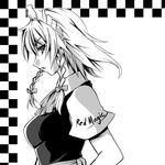  braid greyscale hairband izayoi_sakuya maid monochrome ribbon short_hair solo tajima_yuuki touhou twin_braids 