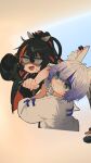  2girls :d @_@ absurdres anger_vein angry animal_ear_fluff animal_ears aqua_eyes black_gloves black_hair black_jacket black_shirt blue_eyes blue_hair chibi clenched_hand clenched_teeth colored_inner_hair cropped_torso glasses gloves grabbing_another&#039;s_ear grabbing_another&#039;s_hair green_eyes grey_hair hair_between_eyes hand_on_another&#039;s_ear haolan_(vrchat) high_ponytail highres jacket long_hair long_sleeves multicolored_hair multiple_girls nervous_sweating open_clothes open_jacket open_mouth ponytail purple_hair rabbit_ears red_hair semi-rimless_eyewear shaded_face shirt short_hair smile streaked_hair sweat teeth the_fusakogane upper_body v-shaped_eyebrows vrchat white_jacket white_shirt wolfram_(vrchat) 