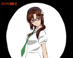  blue_eyes brown_hair glasses hair_ornament hairclip makinami_mari_illustrious neon_genesis_evangelion rebuild_of_evangelion ryokucha solo twintails 