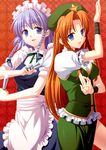  bad_id bad_pixiv_id blue_eyes braid hanason hong_meiling izayoi_sakuya maid multiple_girls red_hair silver_hair touhou 