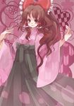  alternate_costume bad_hands bad_id bad_pixiv_id bow brown_hair chachi_(azuzu) hair_bow hakama hakurei_reimu japanese_clothes long_hair meiji_schoolgirl_uniform solo touhou wide_sleeves yagasuri 