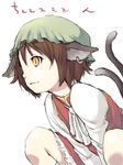  animal_ears bad_id bad_pixiv_id brown_hair cat_ears cat_tail chen earrings f-cla fang jewelry multiple_tails sketch slit_pupils solo tail touhou yellow_eyes 