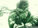  aiming_at_viewer artist_request beard big_boss copyright_name eyepatch facial_hair green gun headband highres male_focus metal_gear_(series) metal_gear_solid monochrome solo weapon 