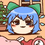  aoi_tobira bad_id bad_pixiv_id blue_eyes blue_hair bow christmas christmas_tree cirno hair_bow short_hair solo star toto_(pixiv) touhou wings yukkuri_shiteitte_ne 