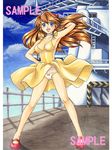  bad_id bad_pixiv_id blue_eyes boat choker day dress flight_deck long_hair neon_genesis_evangelion orange_hair panties pantyshot pemoko sample sky smile solo souryuu_asuka_langley traditional_media underwear watercraft white_panties wind wind_lift yellow_dress 