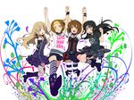  akiyama_mio alternate_costume arms_up bad_id bad_pixiv_id black_eyes black_hair blonde_hair blue_eyes boots brown_eyes brown_hair casual choker fashion hairband hirasawa_yui hk holding_hands jumping k-on! knee_boots kotobuki_tsumugi long_hair multiple_girls punk shirt short_hair skull socks striped striped_legwear t-shirt tainaka_ritsu thighhighs wristband 