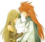  1girl artist_request blue_eyes brown_hair gloves hand_on_another's_head long_hair luke_fon_fabre red_hair smile spoilers tales_of_(series) tales_of_the_abyss tear_grants tears 