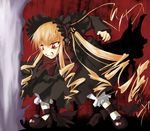  angry bad_id bad_pixiv_id blonde_hair bonnet dress drill_hair long_hair red_eyes rozen_maiden shinku solo twintails zaze 
