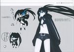  bird black_hair black_rock_shooter black_rock_shooter_(character) blue_eyes character_sheet chibi chick highres huke jacket laughing long_hair music scar singing twintails uneven_twintails 