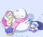  4boys bandana_waddle_dee closed_eyes closed_mouth deinset detexted highres ice_kirby king_dedede kirby kirby's_return_to_dream_land kirby's_return_to_dream_land_deluxe kirby_(series) meta_knight multiple_boys pink_scarf scarf sleeping snow_bowl_kirby snowman stick tagme third-party_edit twitter_username zzz 