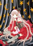  blond_hair blonde_hair brown_eyes bustier chii chobits fishnets gothic long_hair pda_(chobits) persocom sitting 