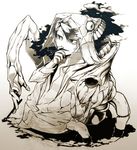  bad_id bad_pixiv_id hood kawazu monochrome monster original sepia smoking solo spot_color what 