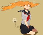  electric_plug electric_socket electricity nanora orange_eyes orange_hair original school_uniform sitting solo twintails 