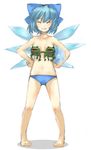  bad_id bad_pixiv_id barefoot blue_hair bow bra cirno closed_eyes frog grin hair_bow hands_on_hips ice lingerie novelty ofuro_mantarou short_hair sketch smile solo tears touhou underwear wings 