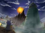  bone building cloud commentary_request cubone fog full_moon gengar holding holding_bone in-universe_location lai_(pixiv1814979) lavender_town moon mountain night no_humans outdoors pine_tree pokemon pokemon_(creature) pokemon_center pokemon_tower sitting tree 
