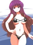  bare_shoulders bikini black_bikini breasts brown_hair gradient_hair hand_on_hip hijiri_byakuren large_breasts light_smile long_hair mono_(moiky) multicolored_hair navel pose purple_eyes purple_hair sketch solo swimsuit thigh_gap touhou very_long_hair 