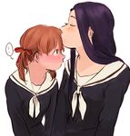  2girls black_hair black_serafuku blush brown_hair forehead_kiss fukuzawa_yumi full-face_blush kiss long_hair maria-sama_ga_miteru moonexplorers multiple_girls ogasawara_sachiko profile school_uniform serafuku twintails white_background yuri 