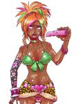  1girl ahegao al_bhed_eyes bikini blonde_hair body_writing braid breasts collar dark_skin dildo final_fantasy final_fantasy_x final_fantasy_x-2 fingerless_gloves front-tie_top ganguro gloves green_eyes hands headband highres lips long_hair multicolored_hair nail_polish nipples open_mouth panties piercing pink_nails prostitution pussy rikku ryuney scarf skirt solo swimsuit tan thong uncensored underwear upskirt wedgie 