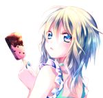  blonde_hair blue_eyes blue_hair food gradient_hair ice_cream looking_back multicolored_hair nail_polish original popsicle_stick riichu short_hair simple_background solo white_background 