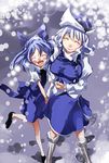  ^_^ blue_hair blue_skirt bow cirno closed_eyes hair_bow hat letty_whiterock multiple_girls open_mouth silver_hair skirt smile touhou yohane 