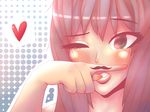  1girl blush fake_mustache female finger fingers heart highres kurimbbang looking_at_viewer open_mouth original simple_background solo wink 