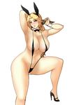  animal_ears areola_slip areolae arm_up armpits blonde_hair blue_eyes blush bow bowtie breasts bunny_ears butcherboy cleavage curvy dead_or_alive detached_collar eyelashes hair_ribbon helena_douglas high_heels large_breasts leg_lift lips long_hair navel ponytail ribbon slingshot_swimsuit solo stiletto_heels swimsuit thick_thighs thighs wrist_cuffs 