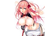  apron blue_eyes bra breasts maid megurine_luka misako nipples open_shirt pink_hair underwear vocaloid white 