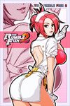  1girl ass breasts garnet_(rumble_fish) gloves green_eyes looking_at_viewer looking_back moe mole nurse official_art pink_hair rumble_fish short_hair sideboob smile solo turning zoom_layer 