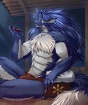  &#12375;&#12427;&#12400;&#12426;&#12435;@&#24341;&#36234;&#20013; ?????@??? alcohol beverage biceps big_muscles blue_fur canine drinking duga fundoshi fur hair long_hair mammal muscles night pecs sake shining_(series) shining_force sitting sourou_cerulean_wolf underwear video_games white_fur wolf wood_floor yellow_eyes 