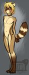  abstract_background blonde_hair blush brown_eyes hair looking_at_viewer male mammal nude raccoon solo standing tartii 