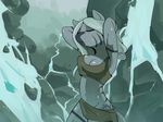  anthro anthrofied breasts cleavage clothed clothing equine eyes_closed female friendship_is_magic hair mammal my_little_pony navel outside rags rock solo stream stripes swomswom water waterfall white_hair zebra zecora_(mlp) 