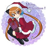  alisa_southerncross black_legwear blush box christmas gift gift_box hair_bobbles hair_ornament hakkatou hat keroro_gunsou long_hair merry_christmas mittens orange_hair red_eyes santa_costume santa_hat skirt smile thighhighs twintails 