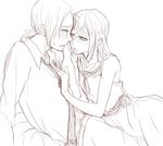  blush christa_renz clothes_grab couple dress formal freckles imminent_kiss monochrome multiple_girls necktie necktie_grab neckwear_grab shingeki_no_kyojin sketch sleeveless sleeveless_dress umi_zenbiraki ymir_(shingeki_no_kyojin) yuri 