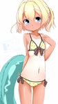  bikini blonde_hair blue_eyes flat_chest frederica_irving inaka_keikou innertube navel one-piece_tan panties sekaiju_no_meikyuu shin_sekaiju_no_meikyuu short_hair side-tie_panties simple_background solo swimsuit tan tanline underwear white_background 