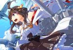  35.6cm_twin_gun_mount 4girls aircraft airplane bare_shoulders battleship blue_eyes brown_hair cannon detached_sleeves fairy_(kantai_collection) hairband japanese_clothes kantai_collection kongou_(kantai_collection) long_hair military military_vehicle multiple_girls pilot purple_hair school_uniform serafuku shibuya_susano ship short_hair solo_focus sweat warship watercraft 